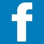 A white facebook logo on a blue background.