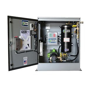 A picture of an enclosed water heater.