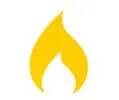 A yellow flame is shown on the side of a white background.