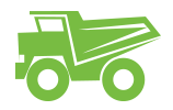 A green dump truck is shown on the side of a road.